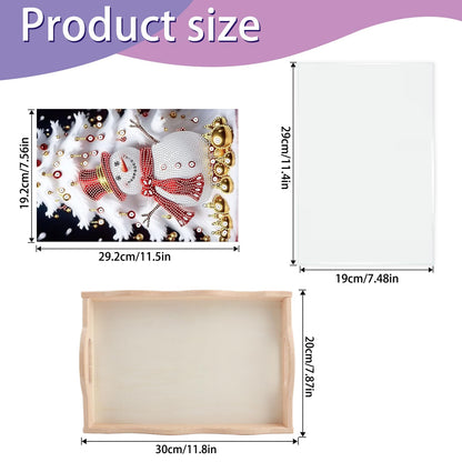 JISHSHAY Christmas Diamond Painting Serving Tray Snowman Diamond Art Wooden Tray Christmas Tree Gem Art Serving Platter Gem Painting Xmas Mosaic Kits for Adults Table Decor Xmas 7.87×11.81in