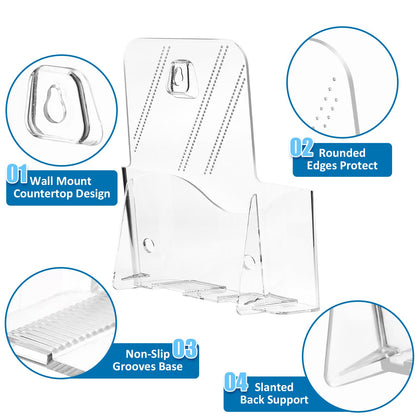 Argvey Acrylic Brochure Holder 6 x 8 Inch, Clear Slant Back Display Stand for 5.5 x 8.5 & 5 x 7 Inch Flyers, Pamphlets, Table Signs – Plastic Paper Holder for Office, Home, Store, 4 Pack