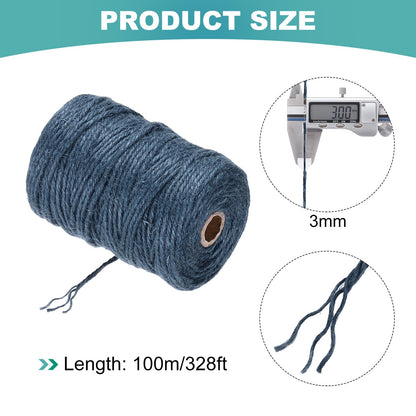MECCANIXITY Natural Jute Twine String 328ft x 3mm Long Strong Twine Rope for Arts Crafts Ribbon Gift Wrapping Packing Christmas Wedding, Dark Blue