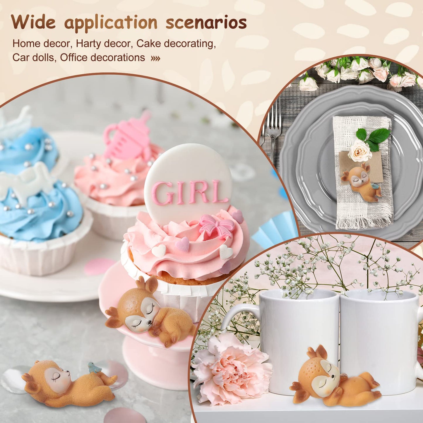 12 Pieces Deer Figurines Cake Toppers for Baby Shower Woodland Animal Deer Topper Cute Doe Fawn Cake Ornaments Decorations for Birthday Wedding Anniversary Party