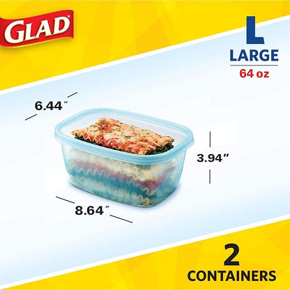 Gladware Freezerware Food Storage Containers, Large Rectangle Holds 64 Ounces