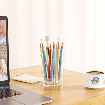 Hexsonhoma Clear Acrylic Pen Holder Round Shape, Desktop Pencil Cup Holder, Countertop Stationery Organizer for Office Desk Accessory