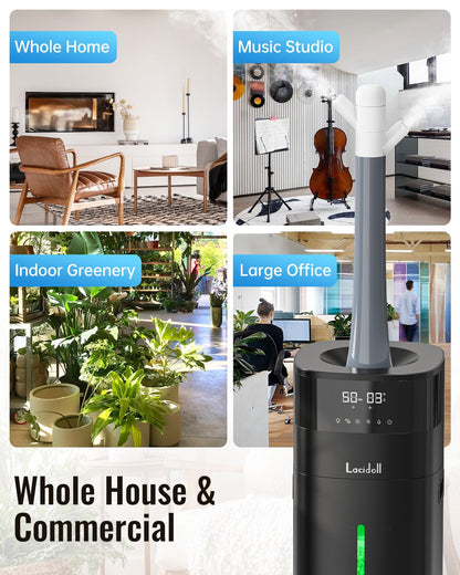 Lacidoll Humidifier Large Room, 5.3Gal/20L Humidifiers for Home 2500 sq ft, Cool Mist Whole House Humidifiers with Diffuser Extended Tube, Top Fill Air Humidifier for Bedroom Nursery Baby Plants Black