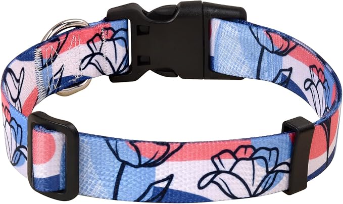 MarukoPet Dog Collar, Adjustable for Small Medium Large Dogs Puppy, Cute Design with Bohemia Floral Tribal Geometric Patterns Boys Girls Dog Collar(Rose Line-L)
