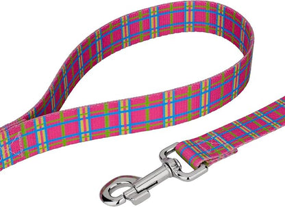 Country Brook Petz - Bubblegum Pink Plaid Everyday Collar and Leash - Plaid and Argyle Collection Featuring Charming Designs (1 Inch, Extra Large)