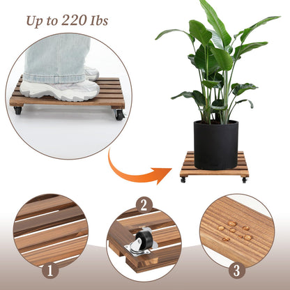Xelsluthe 2 Pack 16 Inch Wooden Rolling Plant Stand with Lockable Wheels Heavy Duty Square Plant Dolly Pot Risers Roller Base for Indoor Outdoor Planters