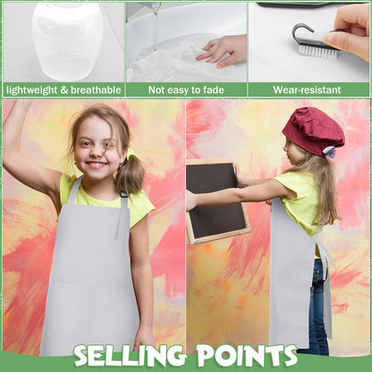 Eurzom 20 Pcs Christmas Kids Artists Aprons with Pockets Adjustable Chef Children Painting Aprons for Cooking Baking(7-13 Years,White)