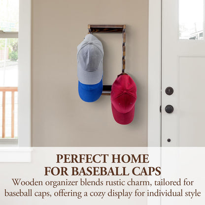 MyGift Wooden Hat Rack Wall Mounted, Baseball Cap Collection Holder Display, Wood Hat Organizer Shelf Storage with 10 Hooks for Hanging, Rustic Burnt Solid