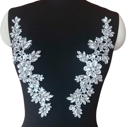 YMALANIYAKAIYA Lace Costumes Beaded Appliques Patches White Glass Rhinestones Crystals Designer DIY Garment Sewing Stage Dance Wear Wedding Party Dresses Accessories Crafts 1 Pair, ymal-h-0401