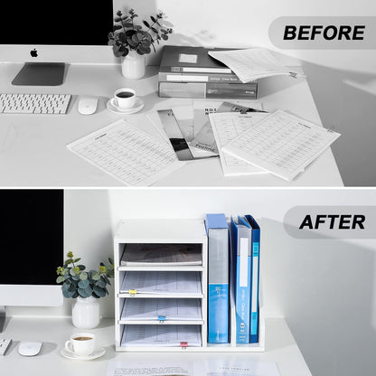 PAG Wood Desktop File Holder Organizer Mail Sorter, White, 15.35" W x 12.16" D x 11.81" H