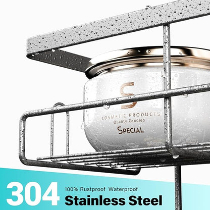Hanging Shower Caddy Over Door: Silver Rustproof Shower Organizer over the Door