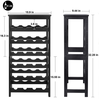 Thalomely Wine Rack Free Standing Floor, 6-Tier 24 Bottles Display Wine Storage Shelves with Table Top, Easy-Assembly Freestanding Bamboo Wine Racks for Kitchen Dining Room Bar, Black