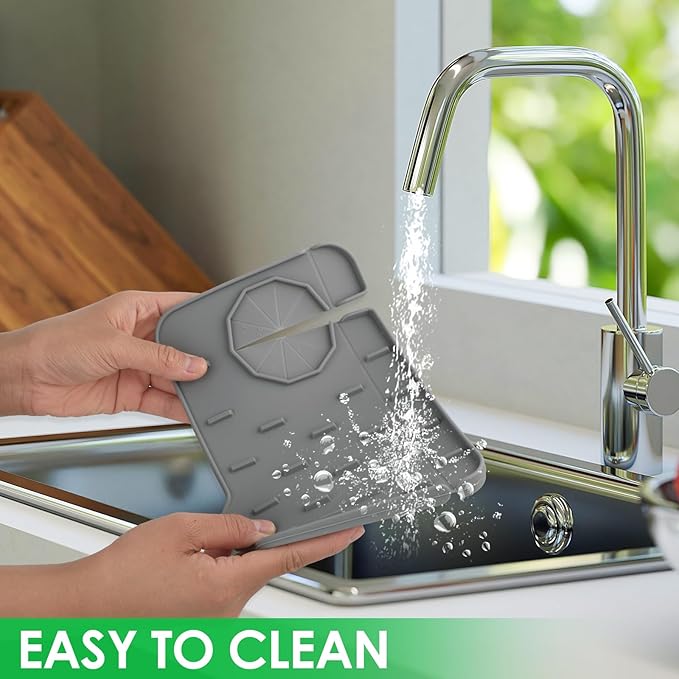 Silicone Sink Faucet Splash Guard Mat, Soap Dish Pad, Drip Catch Sponge Holder