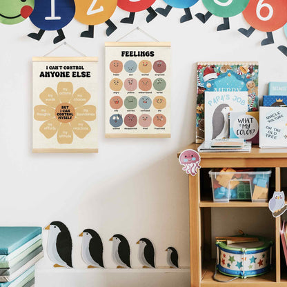 TLESKE Mental Health Feelings Emotions Chart Poster Hanger Frame for Toddler Kid Classroom Set of 2, Homeschool Wall Art Decor for Nursery Playroom, Preschool Prek Learning Educational Poster, 12x16