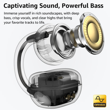 TOZO OpenEarRing True Open Ear Earbuds, Lightweight Comfort Open Ear Clip Wireless Earbuds, 40H Play Bluetooth 5.4 Headphones with Smart Digital Display Design Fit Sports Running, Workout Khaki