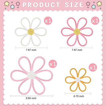 Ganeen Boho Nursery Woven Daisy Flowers Daisy Wall Decor Nursery Decor Macrame Wall Hanging Supply for Girl Bohemian Art Home Bedroom Room Flowers Set of 4(6 Petals)