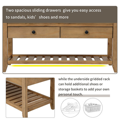 SPOFLYINN FQGXX_KITHJGUJW Gray White with Cushion Wooden Shelf Drawer Living Room Shoe Rack Bedroom Storage Seating Bench, One Size, Old Pine