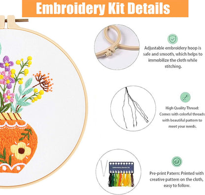 GLTAYLMY 3pcs Embroidery Starter Kit with Vase Pattern, Stamped Cross Stitch Kits for Beginners Adults with Embroidery Hoop and Instructions, Hand Embroidery Kit