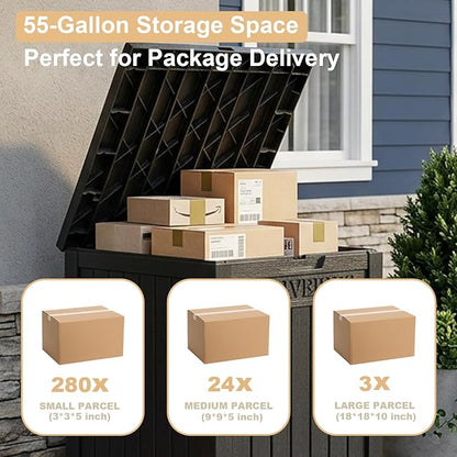 PatioZen Package Delivery Box 55 Gallon with Lockable Secure,Outdoor Package Drop Container Waterproof for Porch Patio and Curbside(Black)