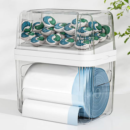 2-in-1 Trash Bag Holder Laundry & Dishwasher Pods Container, Garbage Bag