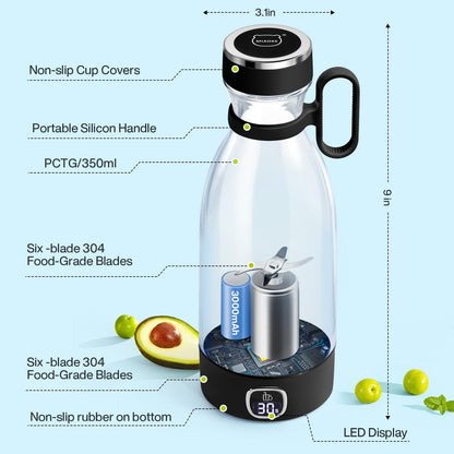 MIAOKE Portable Blender,Fashion Portable Blender for Shakes and Smoothies 11.8 Oz,Magnetic USB Fast Charging Mini Mixer Bottle,Take It for Traveling, Outdoor, Gym, Office, Cars, Gift -PK