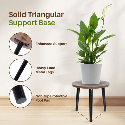 Phyluckny Round Plant Stand Indoor, Mid Century Wood Plant Table, Heavy Duty Metal Stool for Plants, Modern Flower Pot Holder, Small Side End Table for Home Decor (Walnut, 9.4"x7.8")