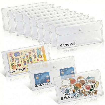 Sticker Organizer, Clear Plastic Envelopes with Snap, 12 Pack Waterproof and Durable for Sticker Storage, Scrapbook Storage, Washi Tape, Scrapbooking & Stamping Supplies (9.5 x 4 Inches)