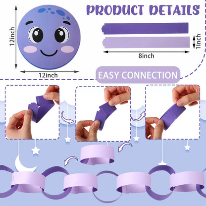 Motipuns 301 Pcs Under The Sea Paper Chains, Octopus DIY Paper Chain Garland for Classroom, Purple Ocean Theme Bulletin Board Decor Summer Party Craft Supplies 1" x 8"