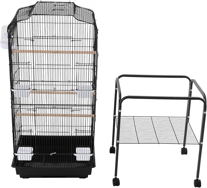 Large Bird Cage with Stand 54 Inch Standing Bird Cage with Removable Tray, Rolling Bird Cage Stand with Wheels for Parakeets, Parrot, Cockatiel, Pigeon, Finch Cage for Birds(Black)