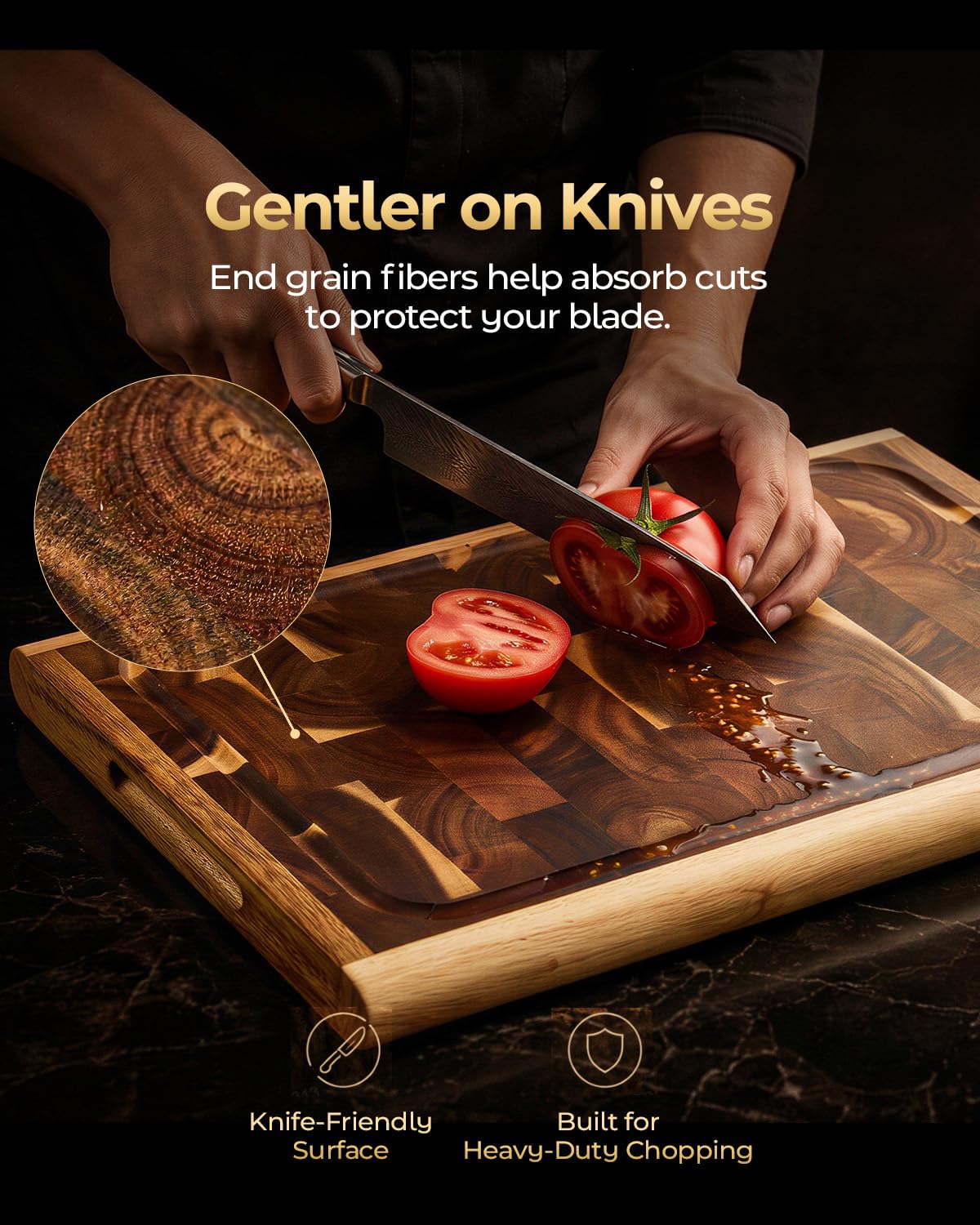ARMORBEAR End Grain Acacia Wood Cutting Board, Reinforced Shield+Frame™ Edge Lock, Thick Butcher Block Cutting Board for Kitchen, Large Wooden Chopping Board with Juice Groove, 15.8 x 11.2 x 1.2 Inch