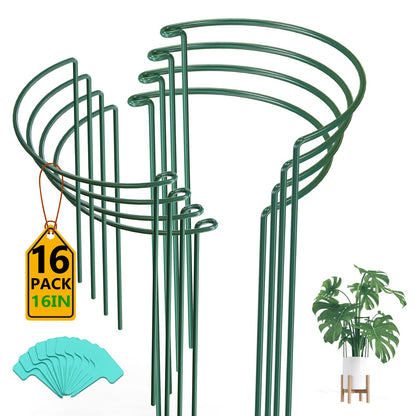Breeze Touch 16 Pack Plant Support Stakes, 16 Inch Plant Stakes for Outdoor Plants, Peony Cage with 15 Pcs Green Lables, Peony Cages and Supports, Peonies Support Cages Flower Stakes for Plants