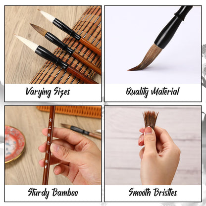 Resurhang 48 Pcs Chinese Calligraphy Brush Set Watercolor Brushes Bulk with Roll up Bamboo Brush Holder Writing Drawing Brushes for Kanji, Japanese Sumi, Drawing, Writing, Painting, Art Supplies