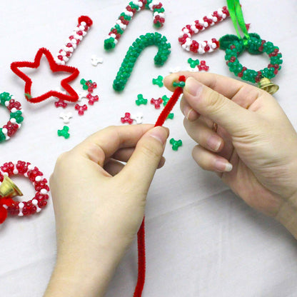 Hifunwu 1570 PCS Christmas Beaded Ornament Kit Plastic Tri-Shaped Beads with Pipe Cleaners for Christmas Craft Tree Hanging