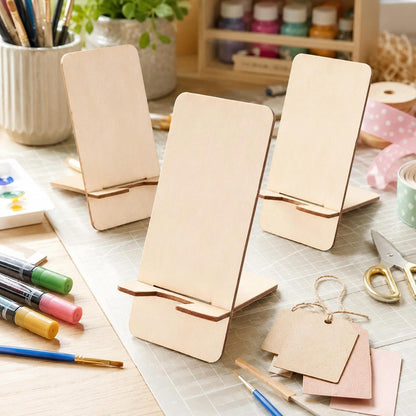LOGOFUN 10pcs DIY Unfinished Wooden Phone Stand Blank Wood Phone Holder Creative Present for Birthday Friendship Craft