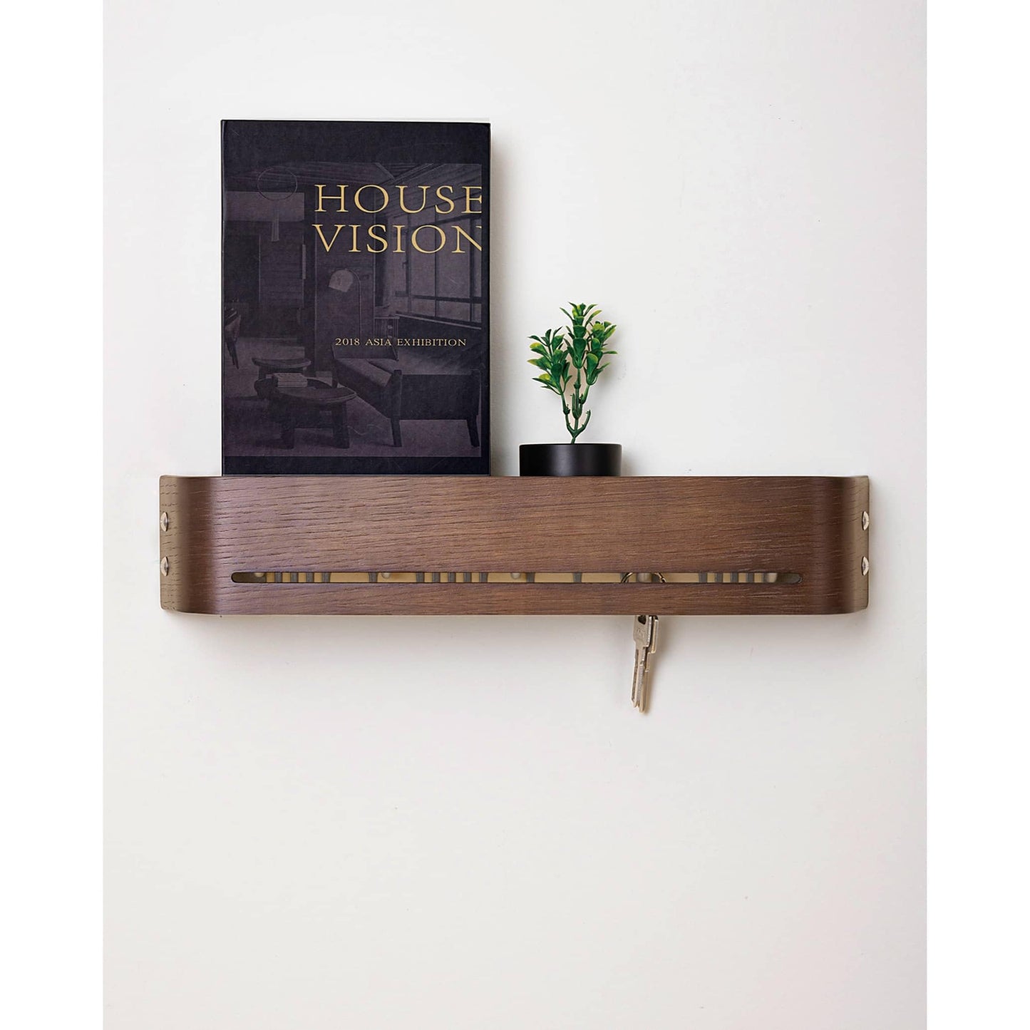 GEMAPOCO® Key Holder Wall Mount with 5 Retractable Hooks,17-Inch Finland-Designed Key Hanger with Shelf, Modern Coat Rack Wall Mount,Minimalist Space-Saving Entryway & Hallway Furniture - Walnut Brown