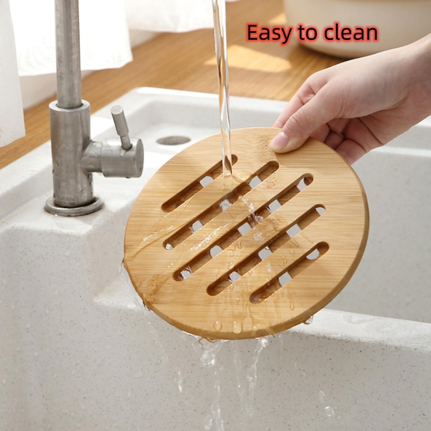 Alfto Hot Pads Trivet,Table Solid Bamboo Wood Trivets for Hot Dishes and Pot with Non-Slip Pads Heat Resistant Pads Teapot Trivet 4pcs(Multi Size,2 Square 2 Round)