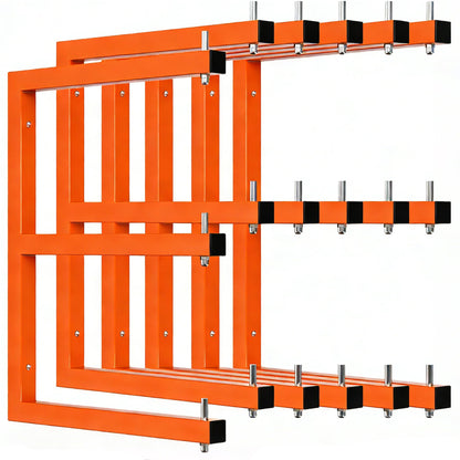 6 Pack Wall-Mounted Lumber Rack, Heavy Duty Wood Storage Racks, 9-Level System Garage Shelving, 1980 LBS Capacity Hanging Organizer Shelves, Orange Brackets Utility Metal Shelf for Indoor and Outdoor