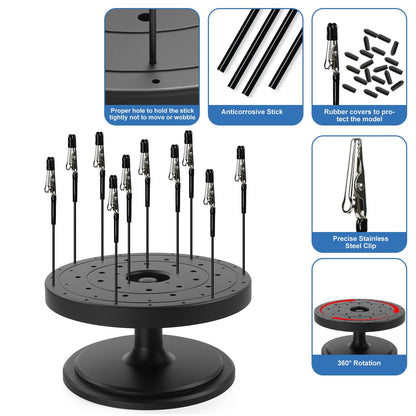 Evemodel 360° Rotatable Spray Work Painting Stand with 10PCs Alligator Clips Stick Set Modeling Tools for Airbrush Hobby Model Parts