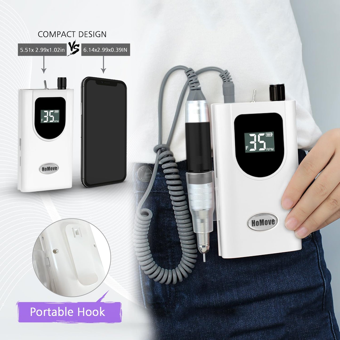 35000RPM Portable Nail Drill Machine, HoMove Professional Nail Drill Machine, Rechargeable Electric Efile Nail Drills for Acrylic Gel Nails, Cordless Portable Nails Drill【Rose Gold】