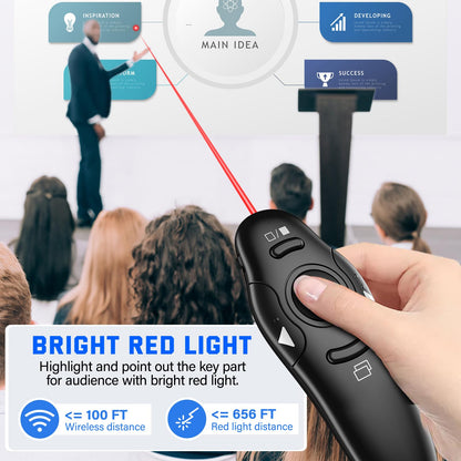 2-in-1 USB Type C Presentation Clicker Wireless Presenter Remote with Laser Pointer, RF 2.4GHz USB C PowerPoint Clicker Slide Advancer for Computer/Mac/Laptop