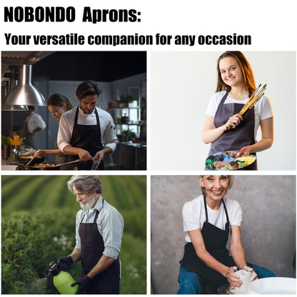 NOBONDO 12 Pack Bib Apron - Unisex Black Apron Bulk with 2 Roomy Pockets Machine Washable for Kitchen Crafting BBQ Drawing