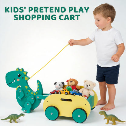 Wooden Walking Pull Along Wagon for Kids Dinosaur Toys Car Rolling Cart for Toddlers Montessori Toys Gift for 1 2 3 4 Years Old Boys Girls