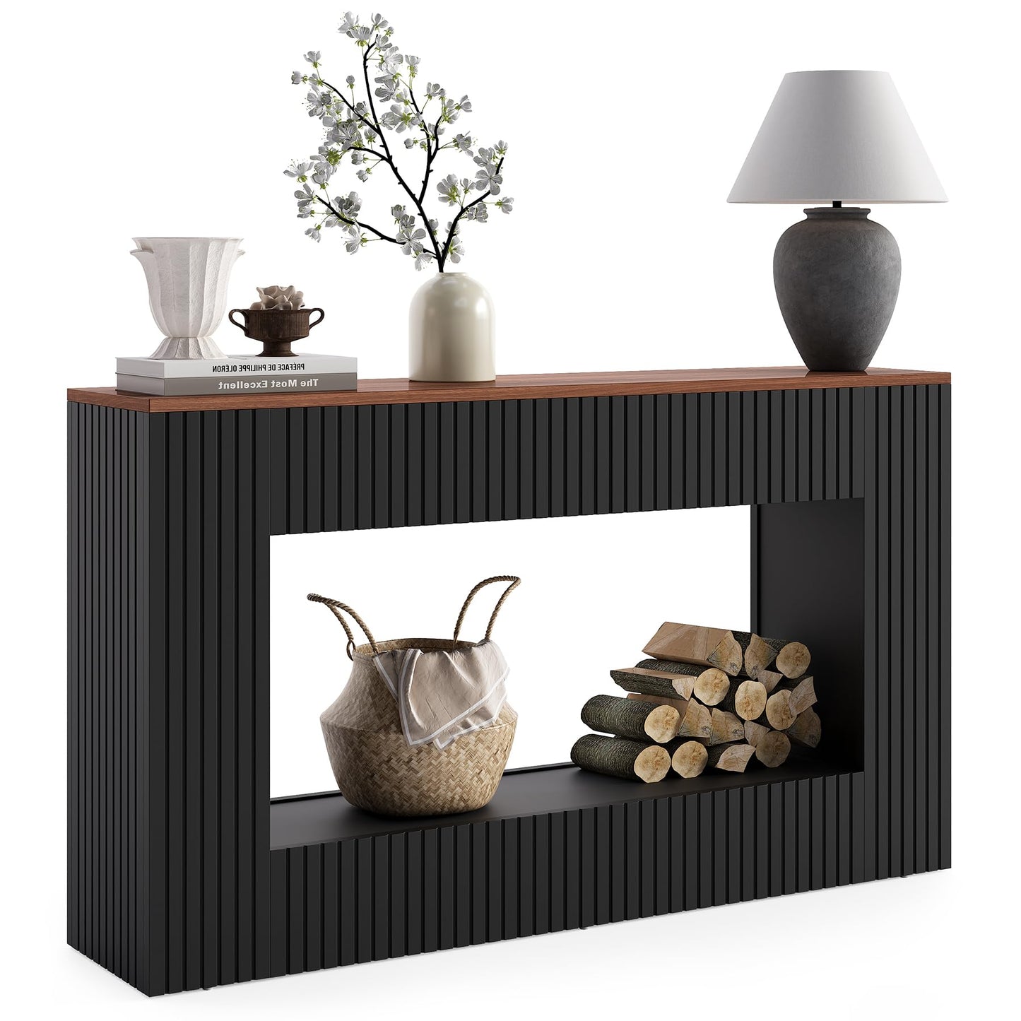 LITTLE TREE Black Console Table for Entryway, 55 Inch Long Narrow Farmhouse Sofa Table with Storage for Living Room, Hallway, Entry, Behind Couch, Entrance, Foyer
