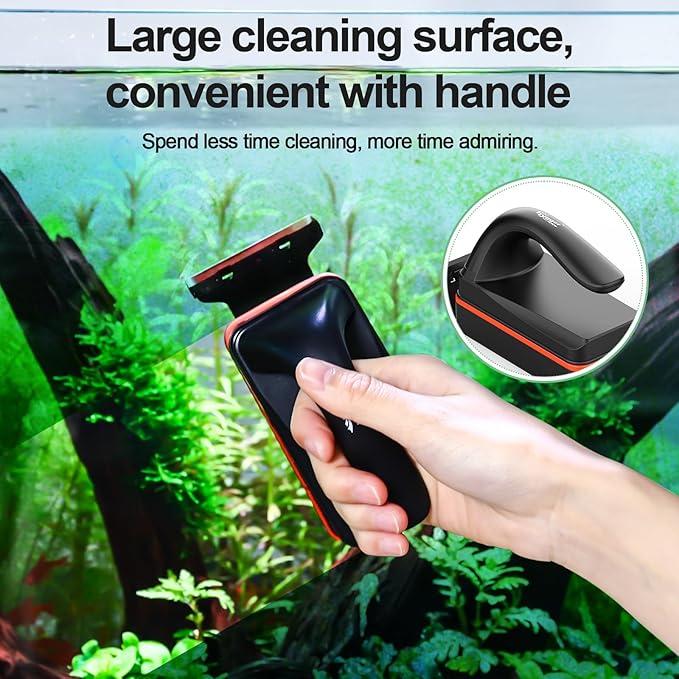 hygger Magnetic Aquarium Fish Tank Glass Cleaner,Detachable Dual-Blades Brush Tool with Floating Scrubber, Double Side Magnetic Algae Scraper for 0.2-0.4 Inch Thick Glass Aquariums Tank (M)