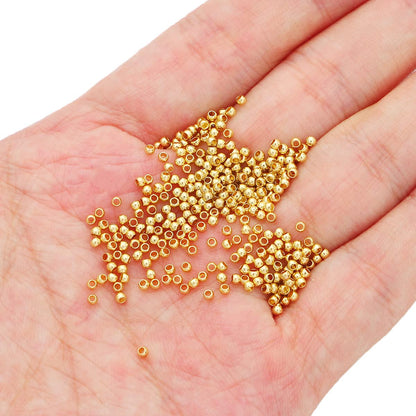 BEADIA 14K Gold Plated Round Spacer Beads 2mm 600pcs for Jewelry Making Findings Non Tarnish
