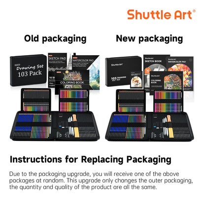 Shuttle Art 103 PCS Drawing Kit, Professional Drawing Supplies with Sketch, Charcoal, Colored, Graphite, Pastel Pencils & Sticks, Complete Drawing Tools and Paper Pads in Zipper Case for Artists&Kids