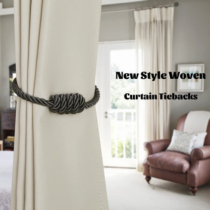 BEL AVENIR Magnetic Curtain Tiebacks, Decorative Drapery Holdbacks Modern Woven Tie-Backs with Exquisite Knot (Charcoal, 4 Pack)