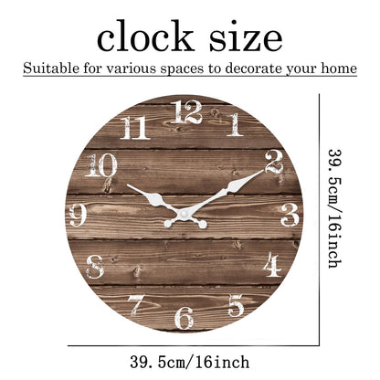 XFM Large Farmhouse Wall Clock Battery Operated 16 Inch Brown Wood Wall Clock Silent Non Ticking Rustic Wooden Wall Clocks for Kitchen Living Room Bedroom Decor