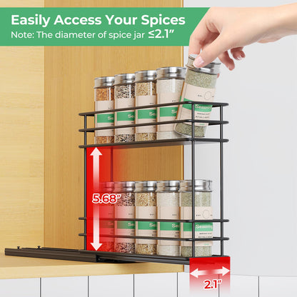 Pull Out Spice Rack Organizer for Cabinet, Slide Out Spice Racks, Easy to Install, 2.1''Wx10.35''Dx8.26''H, 3 Drawers 2 Tiers(Black)