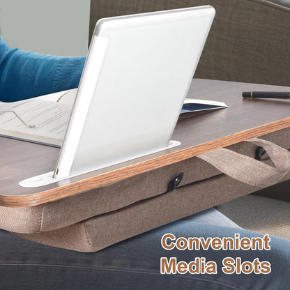 wishacc Lap Desk with Cushion and Hidden Book Clips, Wooden Bed Desk for Laptop and Writing, Cushioned Laptop Tray for Couch, Portable Lap Desk for Adults, Car Laptop Couch Table (Fits up to 17")